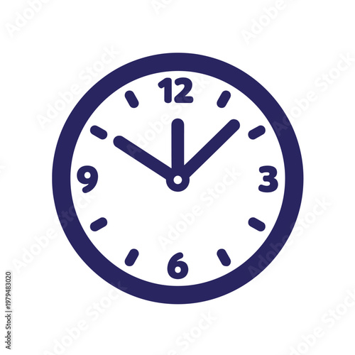Analog clock face with white background, and dark blue, numbers and hands, showing 10 o'clock