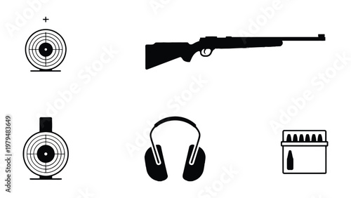 Precision Silhouette: Depicting equipment of shooting, this illustration captures the essence of marksmanship with a focus on precision and the tools required for an aiming game