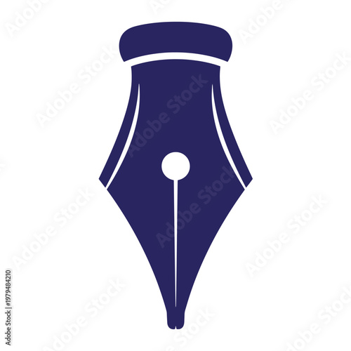 Dark blue fountain pen nib isolated on white background, writing instrument stationery