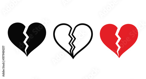 Three broken hearts in varying colors a symbolic representation silhouette