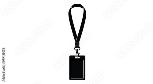 Black lanyard with a cardholder and clip stark white background silhouette