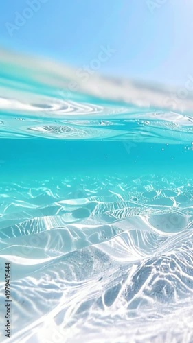 【縦動画】透明な南国の海中と白い砂地に揺らめく光の波模様のループ映像  水中イメージ  4K