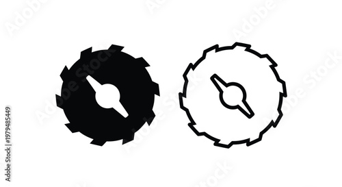 Two circular saw blades one solid and one outlined silhouette