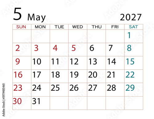 2027年カレンダー　5月 ⑵