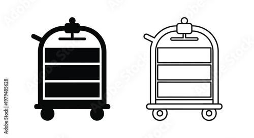 Two luggage carts one filled and one empty in a graphic silhouette