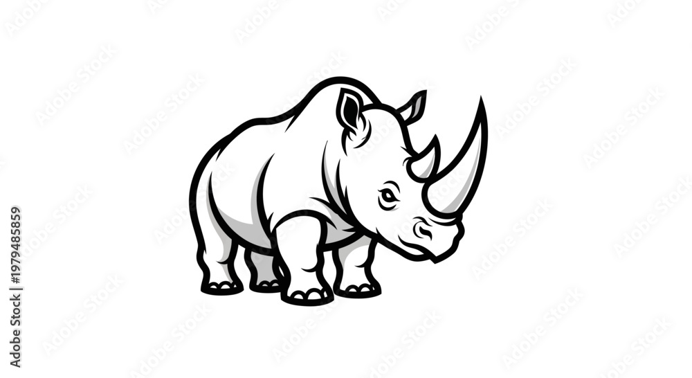 Fototapeta premium Cartoon Rhino Icon - Vector Illustration