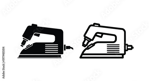 Two black irons displayed side by side a minimalist silhouette