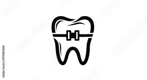 A black tooth with braces depicted in a striking silhouette
