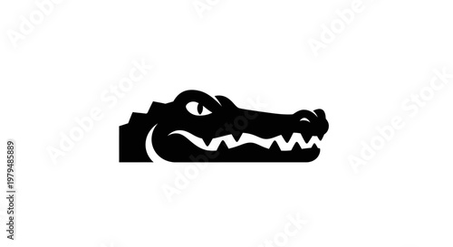 Stylized Black Silhouette of an Alligator Head on White Background