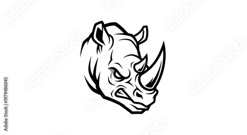 Angry Rhinoceros Head Mascot Logo, Aggressive Animal Vector Art