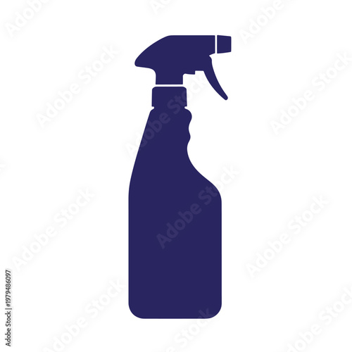 Dark blue spray bottle isolated on white background, silhouette cleaning household
