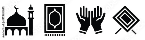 minimalist islamic cultural symbols set with mosque hands frame and geometric pattern