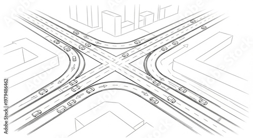 Detailed Architectural Drawing of a Complex Highway Interchange.