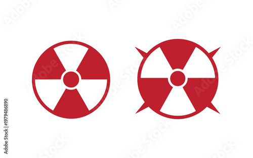 Red and white radiation symbols, biohazard signs warning signs hazard symbols