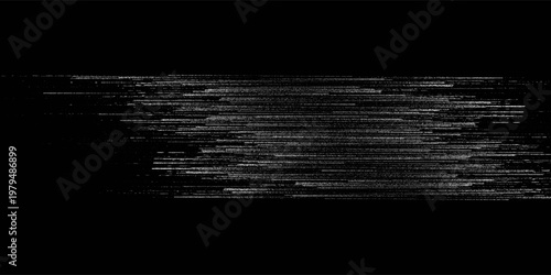 abstract digital light glitch background with horizontal lines and motion blur effect in black and white tones.