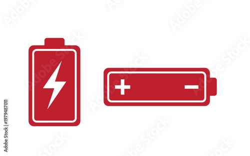 Red battery with lightning bolt, and red battery charge battery lightning bolt plus sign