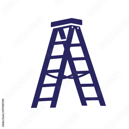 Dark blue stepladder standing a-frame ladder with flat and rungs navy blue flat rungs