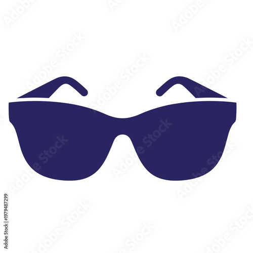 Dark blue sunglasses, front view, solid color, no lenses details, white background, eyewear