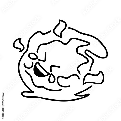Cute & Joy Fire Emoji Black Outline Doodle Illustration. Rolling on The Floor Flame Smiley Mascot Character Emoticon Design