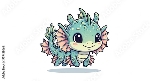 Cute Cartoon Sea Dragon Illustration.