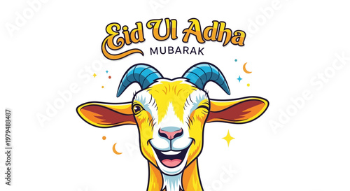 Eid Ul Adha Mubarak - A Festive Greeting with a Cheerful Goat