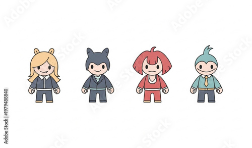 Minimal anomaly toy characters vector simple abstract creature icons in grid layout isolated on white