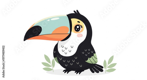 Cute cartoon toucan bird with large beak illustration.
