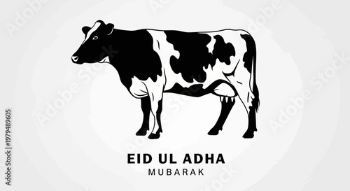 Stylized black and white illustration of a cow, representing a bovine animal associated with an important religious festival of sacrifice and community celebration