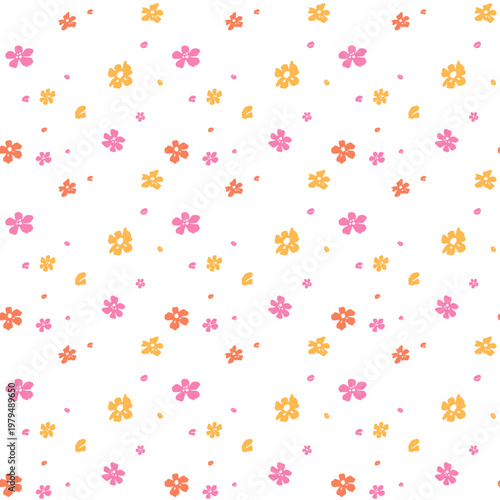 Small floral seamless pattern with scattered flowers, playful spring vector background