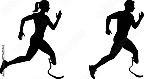 silhouettes of paralympic runner vector isolated on transparent background