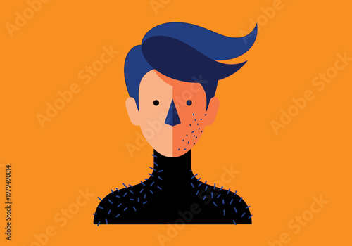 Male Skincare and Grooming Concept Illustration with Flat Design Style of a Man with Acne and Stubble on Orange Background