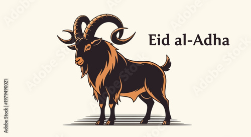 A stylized illustration of a majestic ram with large, curving horns, symbolizing the spirit of sacrifice and celebration for Eid al-Adha