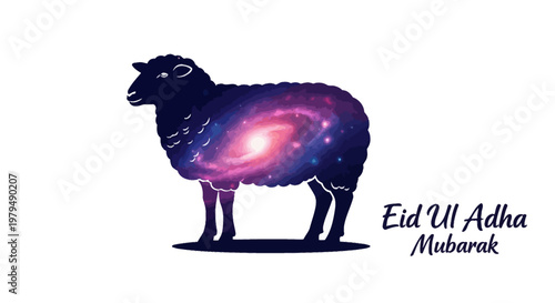 Celestial Sheep Silhouette with Galactic Interior Symbolizing Islamic Festival Joy and Spiritual Connection