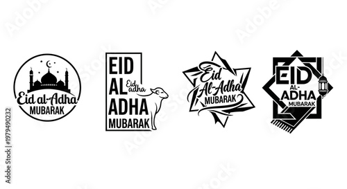 Collection of Eid al-Adha Mubarak graphic designs with Islamic motifs and calligraphy