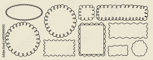 Hand drawn decorative circle frames wreaths, minimalist round border and badge doodles, artistic blank label and frame elements, creative sketchy circle ornament line art, decorative frames for logos 