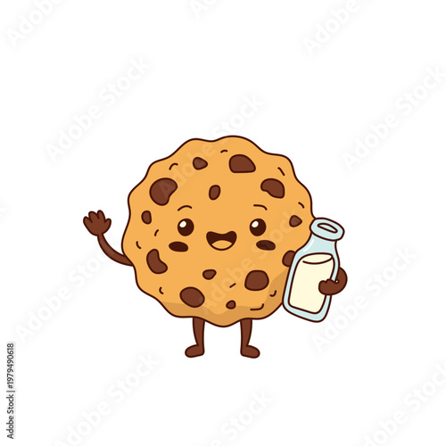Cute Cartoon Cookie Character with Milk