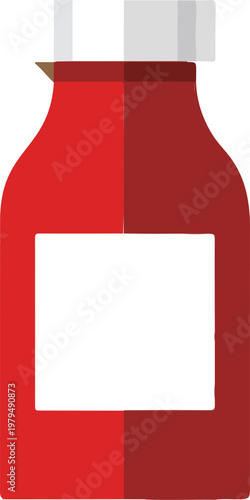 Minimalist flat design vector illustration of a red medicine bottle with a long shadow representing pharmaceutical products, healthcare prescriptions, and syrup medication