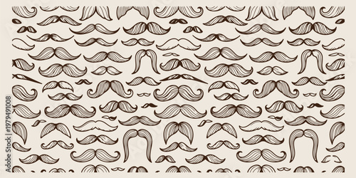 Vintage men mustache grooming styles set, hand drawn facial hair fashion icons, classic gentleman barber shop doodle art, masculine character features and beard sketches, retro style mustache variety 