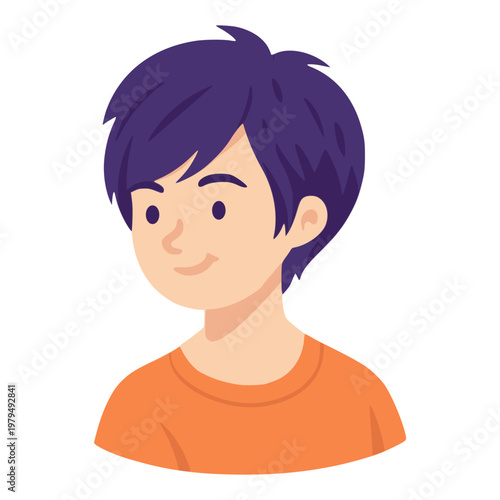 cute trendy woman with purple hair profile face avatar flat color vector illustration template design