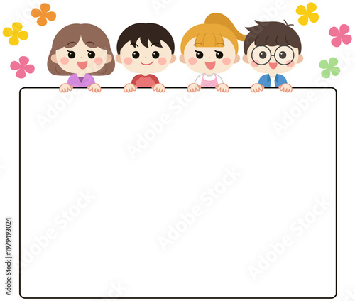 かわいい小学生とフレームのイラスト