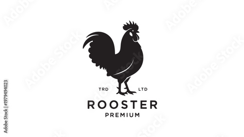Rooster logo premium with bold black silhouette and “ROOSTER PREMIUM” typography for branding and signage