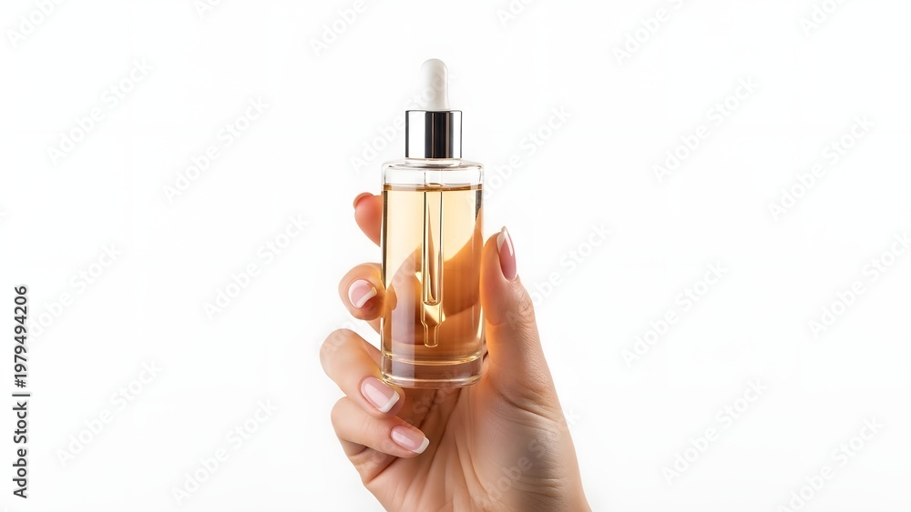 Fototapeta premium Female Hand Holding Cosmetic Serum Dropper Bottle