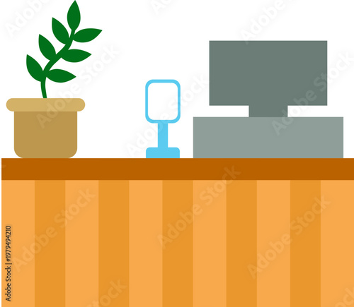 Store Checkout Counter Icon with Cash Register in Flat Style