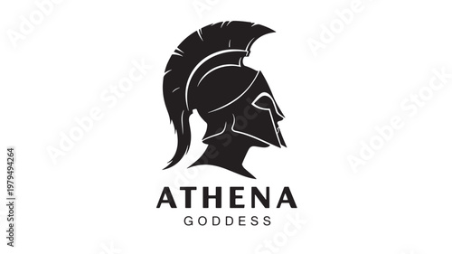 Spartan helmet logo with Athena goddess head silhouette in bold black and white emblem design for branding
