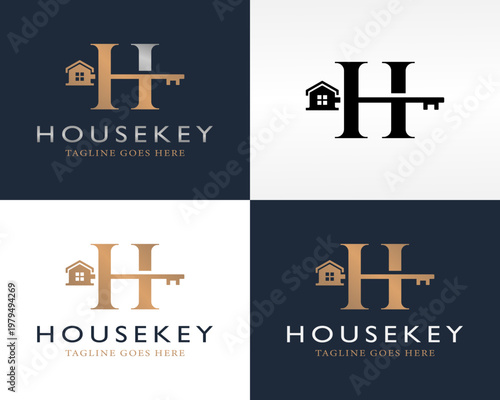 House Key Logo vector Design — Luxury Real Estate Branding with Key and Letter H