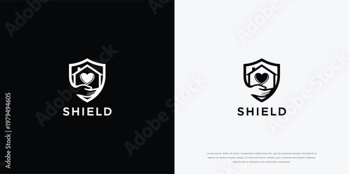 Shield Logo With Hand House and Heart