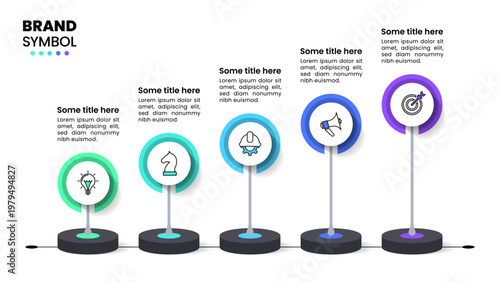 Infographic template. 5 sliding circles with icons