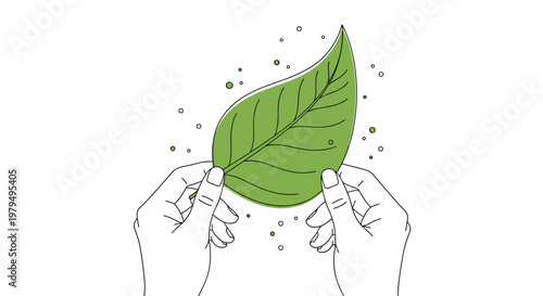 Hands holding green leaf symbolizing environmental protection and eco friendly lifestyle for sustainable nature conservation.