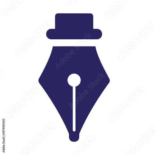 Dark blue fountain pen nib with a hat, isolated on white background