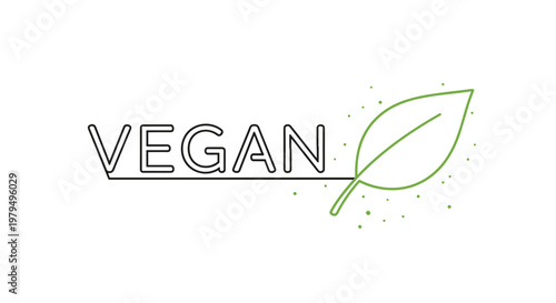 Simple vegan label design with text and green leaf outline for plant based products and healthy sustainable lifestyle choice.